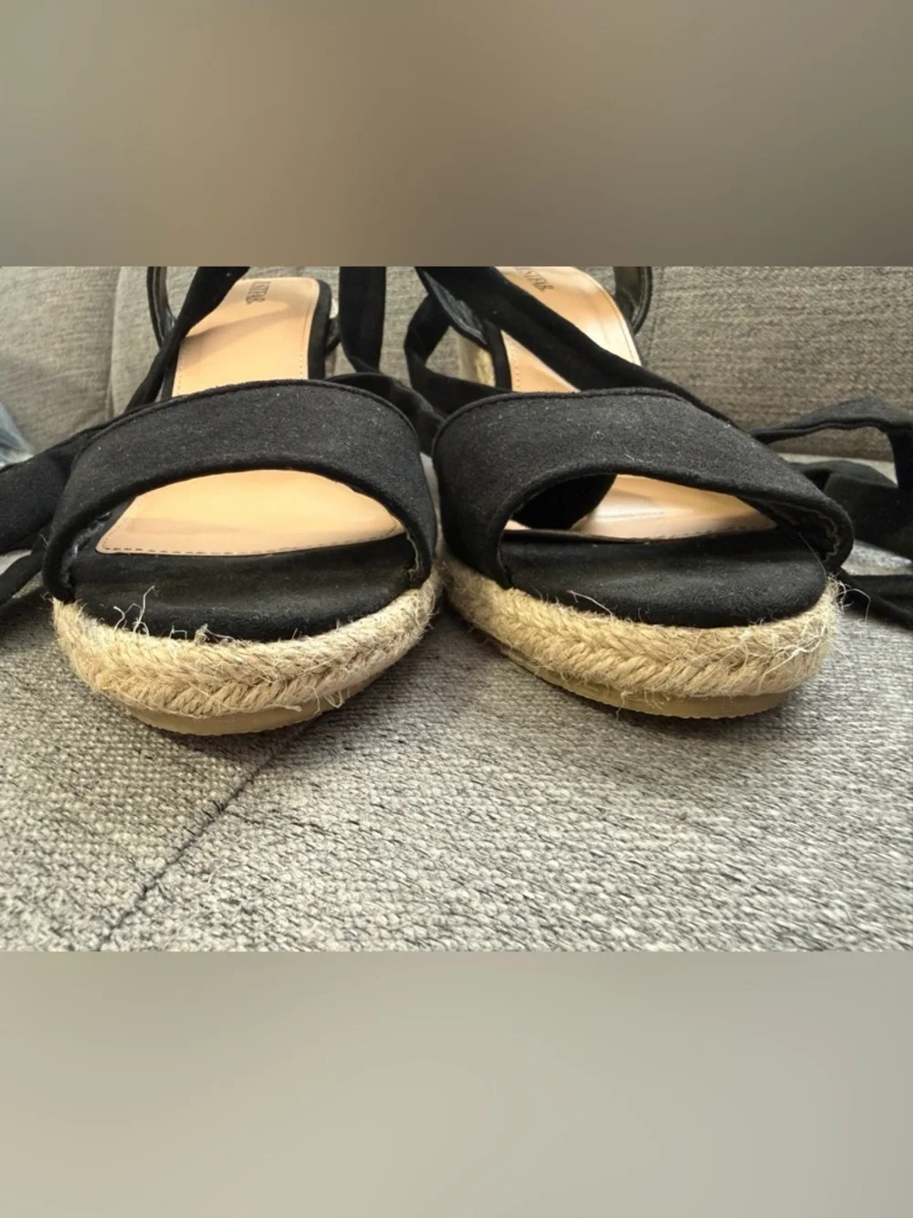 JustFab Cardi Black Tie-Up Espadrilles, Size 8.5